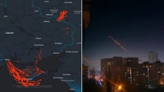 Putanja ukrajinskih dronova / Svjetleća zrna ruske protuzračne obrane iznad Donecka [izoštreno pomoću AI alata]