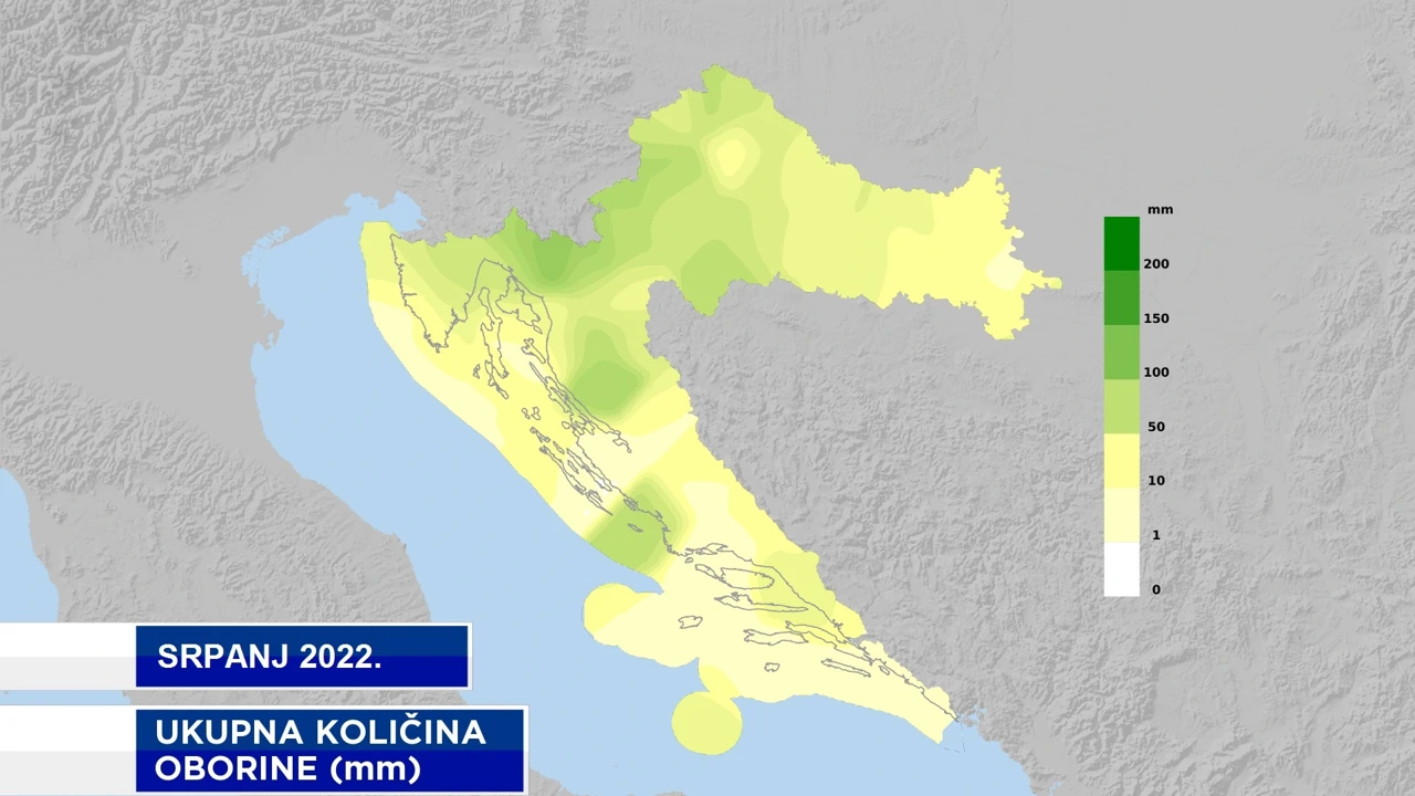 ukupna količina oborine u srpnju 2022., Foto: DHMZ/HTV/HRT