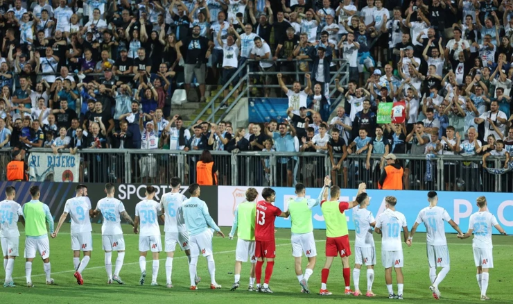 Slavlje igrača Rijeke nakon pobjede protiv PAOK-a
