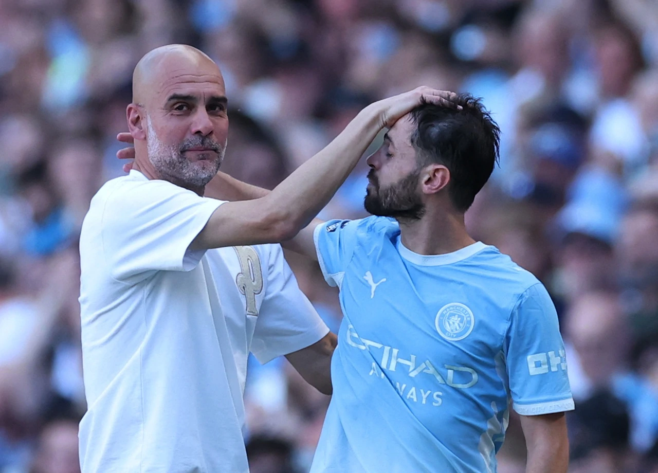 Pep Guardiola, Bernardo Silva, Foto: Phil Noble/REUTERS