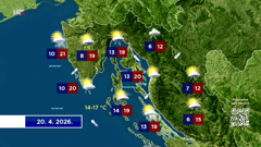 Vremenska prognoza za 20. 4. 2026. , Foto: HTV/HRT