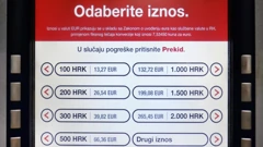 Prikaz odnosa kune i eura na bankomatu