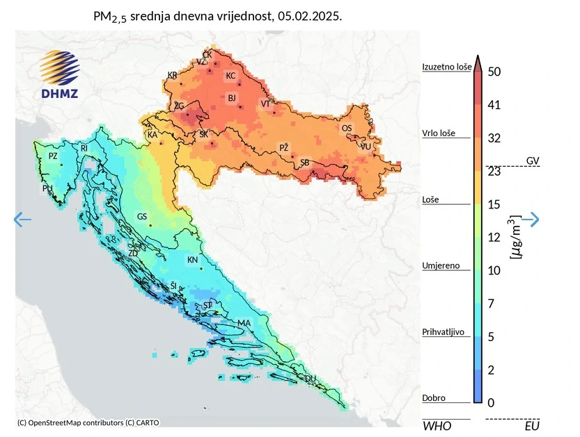 primjer - DHMZ prognoza PM2,5