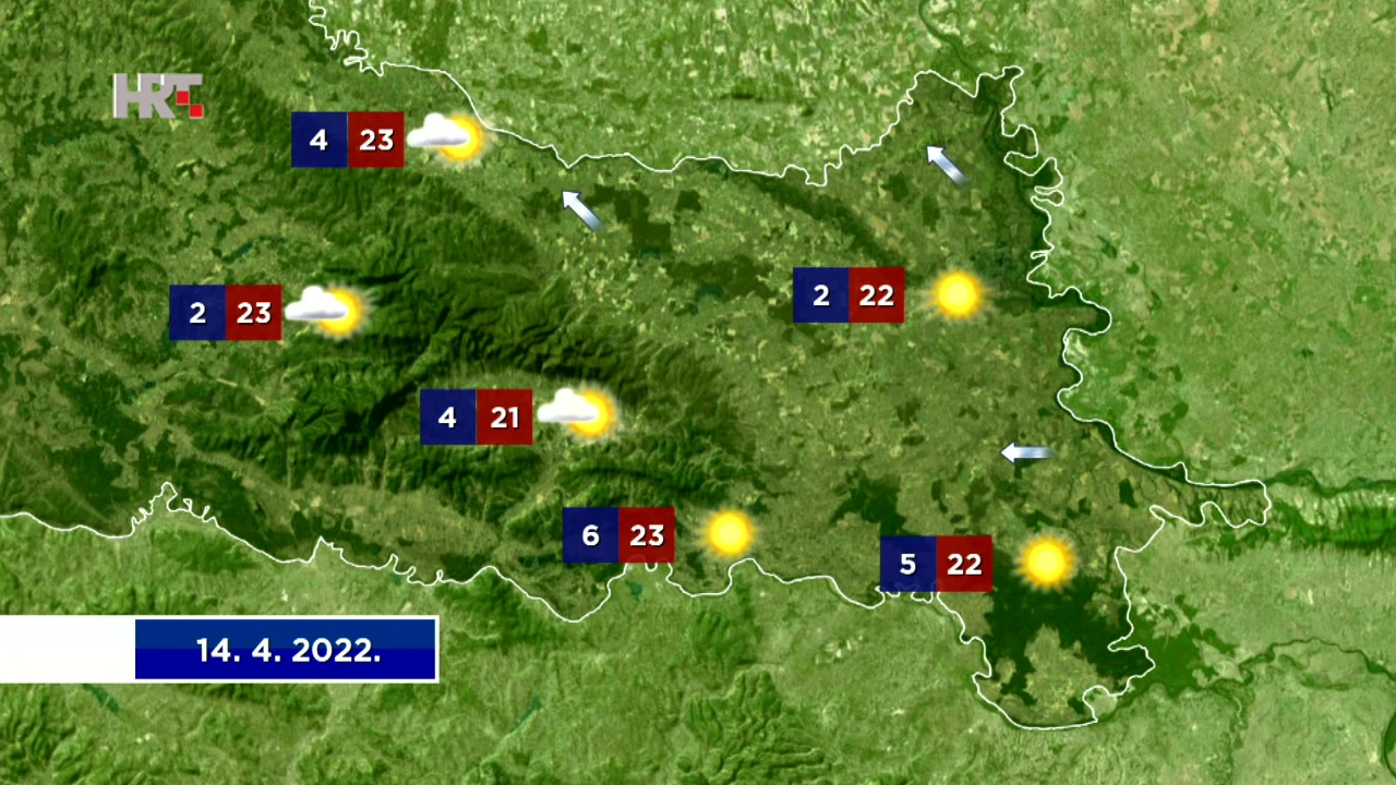 Vremenska prognoza za 14.4.2022., Foto: HTV/HRT