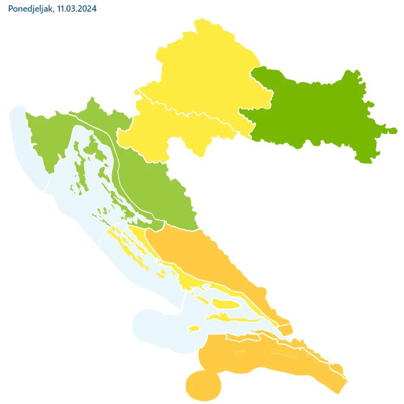 Upozorenja za četiri regije