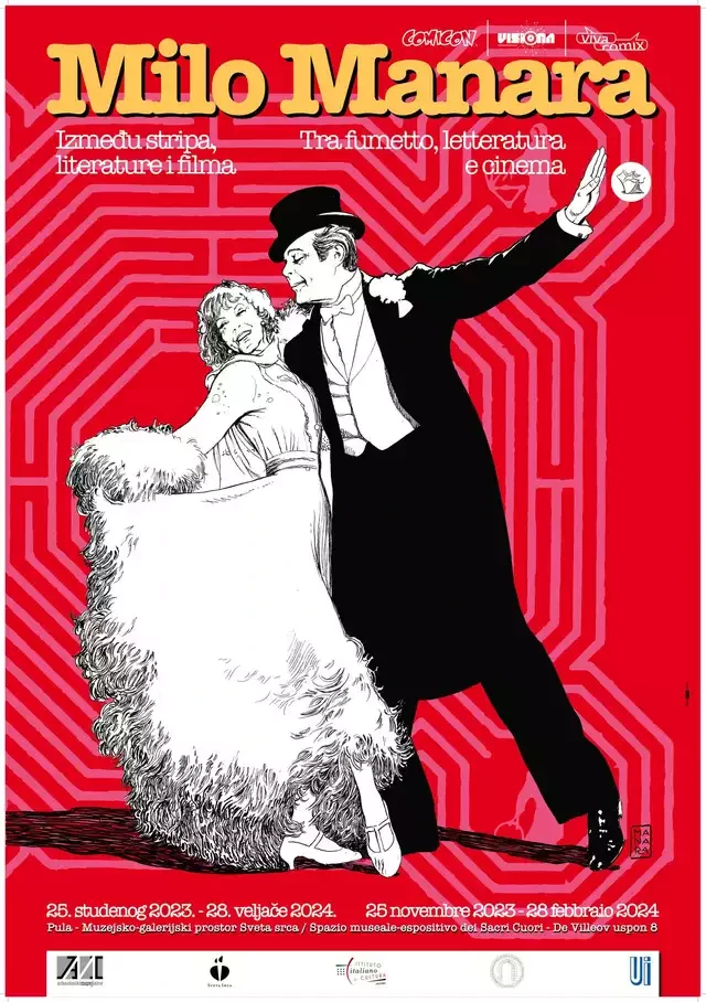 Plakat izložbe "Milo Manara: Između stripa, literature i filma"