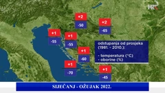 preliminarna analiza temperature i oborine za 1. kvartal 2022., Foto: DHMZ/HTV/HRT
