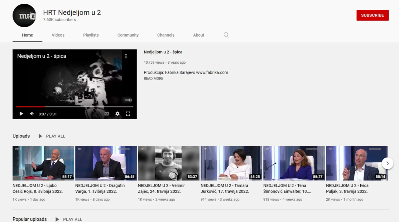 YouTube kanal Nedjeljom u 2
