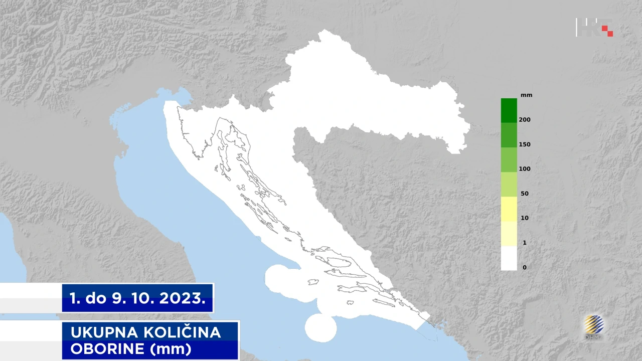 ukupna količina oborine od 1. do 9. 10. 2023.
