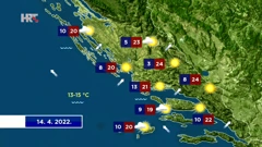 Vremenska prognoza za 14.4.2022., Foto: HTV/HRT
