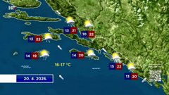 Vremenska prognoza za 20. 4. 2026. , Foto: HTV/HRT